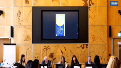 Simin Fahandej, Representative of the Baha’i International Community’s United Nations Office in Geneva, speaks during the 61st UNHRC session side event on blasphemy laws. (Image Source: Photo/YouTube)