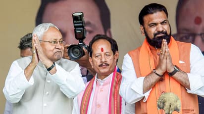 Bihar CM Nitish Kumar, Deputy CMs Vijay Kumar Sinha and Samrat Choudhary (Photo/ANI)