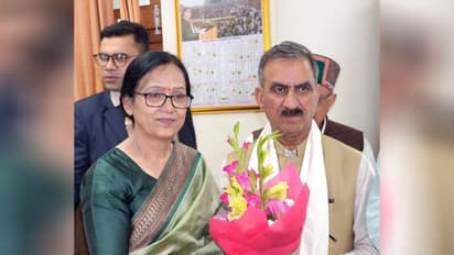 Chairperson of the Himachal Pradesh State Women's Commission Vidya Negi with State Chief Minister Sukhvinder Singh Sukhu (Photo/ANI)