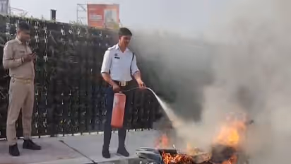 Motorcycle caught fire near 1050 Chauraha in Lucknow (Photo/ANI)
