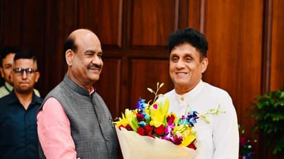 Lok Sabha Speaker Om Birla with Sri Lankan LoP Sajith Premadasa. (Photo/X)