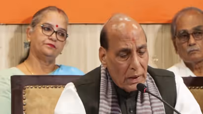 Defence Minister Rajnath Singh addresses press conference in Lucknow (Photo: ANI)