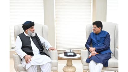Union Minister Piyush Goyal meets Alhaj Nooruddin Azizi, Afghanistan’s Minister of Industry and Commerce (Photo/X@PiyushGoyal)