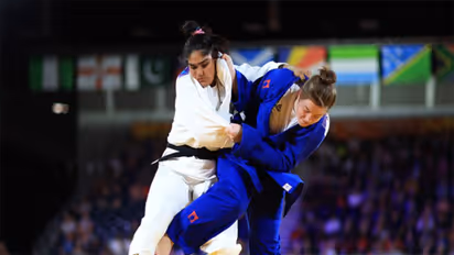 Indian Judoka Tulika Maan (L). (Photo: X/ @Team India)