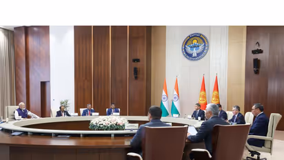 Prime Minister Narendra Modi and Kyrgyzstan President Sadyr Zhaparov hold a meeting on the sidelines of the 26th Shanghai Cooperation Organisation (SCO) Summit in Bishkek. (Photo: X/@narendramodi)