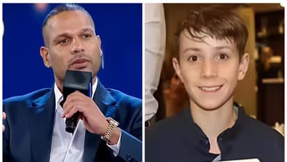 Former Indian cricketer Shikhar Dhawan (L) and young cricketer Ben Austin (R). (Photo: Shikhar Dhawan Media Team)