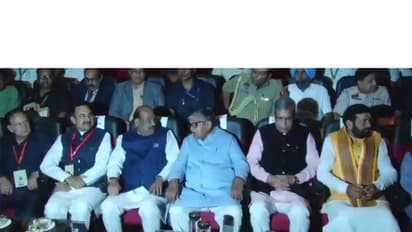 Lok Sabha Speaker Om Birla, Haryana Governor Professor Ashim Kumar Ghosh, Punjab Governor Gulab Chand Kataria, and Haryana Chief Minister Nayab Singh Saini (Photo/ANI)