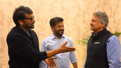 Chiranjeevi (Left), Telangana Chief Minister Revanth Reddy (Center) and Anand Mahindra (Right) (Image source: X/ @anandmahindra)