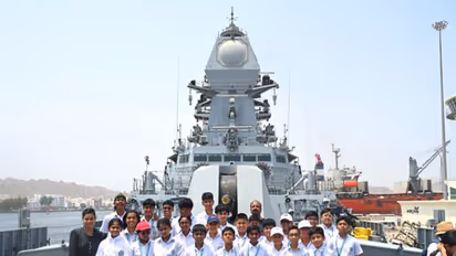 More than 200 students from Indian schools in Muscat visit Indian Naval Ship (INS) Imphal at Sultan Qaboos Port in Oman. (Photo: X/@Indemb_Muscat)