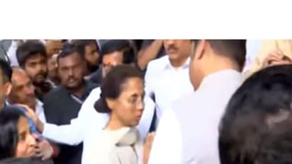 NCP SP MP Supriya Sule arrives at Vidya Pratishthan in Baramati (Photo/ANI)