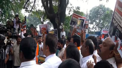 BJP protest outside Karnataka CM Siddaramaiah’s residence in Bengaluru (Photo/ANI)