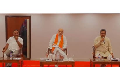 Home Minister Amit Shah during meeting with workers (Photo/ANI)