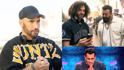 L-R: Bilall fallah, Adil el arbi with Sanjay Dutt (Photo/7Dogs team) and Salman Khan (Photo/Instagram@jiohotstarrealityshow)