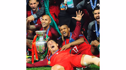 Nani celebrating Euro title win with Portugal team (Photo: @luisnani Instagram)