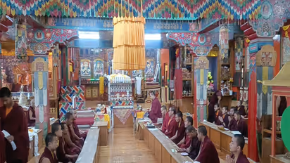 Tibetan Buddhist monks-in-exile offer special prayers at Dorje Drak Monastery in Shimla to mark the 91st birthday of the 14th Dalai Lama. (Photo/ANI)
