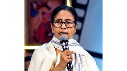 West Bengal Chief Minister Mamata Banerjee addresses at a prize distribution ceremony at Rabindra Sadan theatre, in Kolkata on Thursday. (ANI Photo)