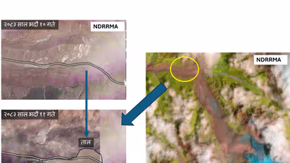 Satellite images from upper course of Bhotekoshi River system in Lhende River (Photo/X@NDRRMA_Nepal)