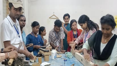 Music students learn the art of Bamboo instrument making under NEP 2020 internship (Photo/ANI)