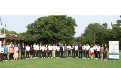 Ashish Sood and Sweden's Ambassador to India, Jan Thesleff with India's Special Olympics Bharat football team (Photo: ANI)