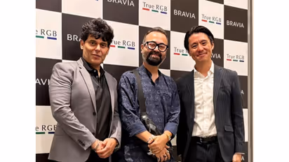 L-R Sunil Nayyar, MD, Sony India, Himank Tripathi and Nezu Daisuke, Global Head of Home Product Business Division, Home Entertainment Business Unit, Sony Corporation (Photo/HimankTripathi)
