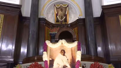 Potrait of Mahatma Gandhi in Samvidhan Sadan (Photo/ANI)