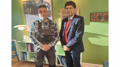 India’s Ambassador to Denmark Manish Prabhat meets Greenland Parliament Speaker Kim Marius Kielsen in Nuuk to discuss stronger India-Greenland cooperation. (Photo: X/@IndiainDenmark)