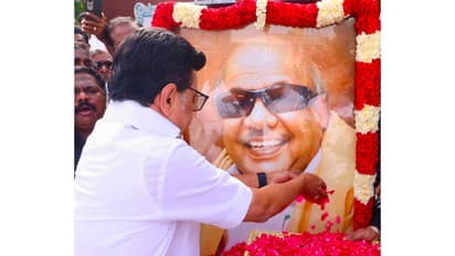 DMK President MK Stalin paid tribute to his father and former Chief Minister M Karunanidhi. (Photo: X/@mkstalin)