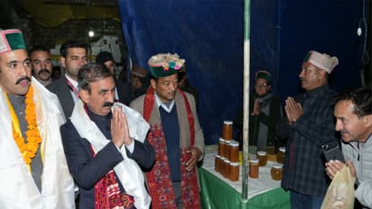 Himachal Pradesh CM Sukhvinder Singh Sukhu in Rampur Bushehar,. (Photo/ANI)