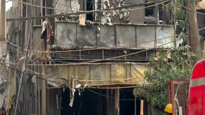Charred remains of hotel where fire broke out at Malviya Nagar (Photo/ANI)