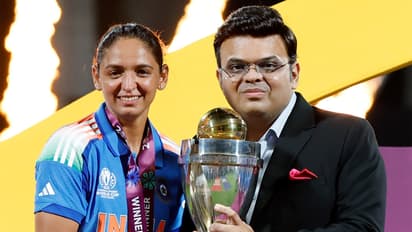 Harmanpreet Kaur and Jay Shah (Photo/ANI)