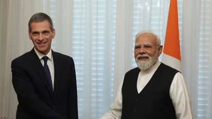 Prime MInister Narendra Modi meets Rodolphe Saadé, Chairman & CEO, CMA CGM Group in Paris (Photo/ANI/DD)