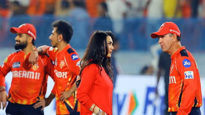 Punjab Kings' co-owner Preity Zinta in conversation with head coach Ricky Ponting (Photo: ANI)