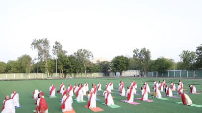 Special yoga session at Deendayal Port Authority in Kandla (Photo/ANI)