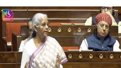Union Finance Minister, Nirmala Sitharaman, replying to the discussion in Rajya Sabha. (Image: Sansad TV)