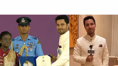 Actor Randeep Hooda recieving National Award from President Droupdadi Murmu (Photo/DD National) and Randeep Hooda (Photo/ANI)
