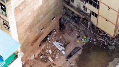 An aerial view from the Satya Niketan building collapse site (File Photo/ANI)