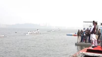 MP CM Mohan Yadav along with Minister Vishvas Sarang taking glimpse of rowing sports (Photo/ANI)