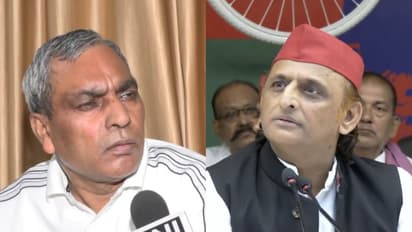 SBSP chief Om Prakash Rajbhar and SP chief Akhilesh Yadav (Photo/ANI)