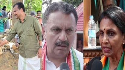 LDF's VK Prasanth, UDF candidate K Muraleedharan (Centre) and BJP's R Sreelekha (right) (Photos/Social media of Prasanth and ANI)