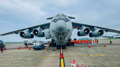 IAF’s IL-76 aircraft arrives in Sri Lanka carrying 80 NDRF personnel and relief supplies. (Photo: X/@airforcelk)
