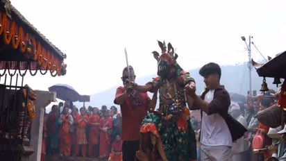 Masked performers take part in the traditional Shikali Jatra festival in Nepal’s Khokana village (Photo/ANI)