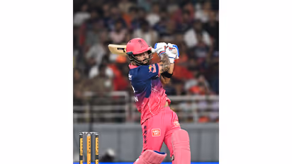 Riyan Parag batting (Photo: ANI)