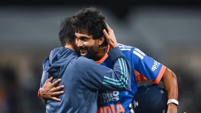 Tilak Varma hugs coach Gautam Gambhir after the match. (Photo: ANI)