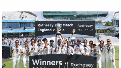 Indian players posing with trophy after winning One-Off Test against England at Lord's. (Photo: X/@BCCI)