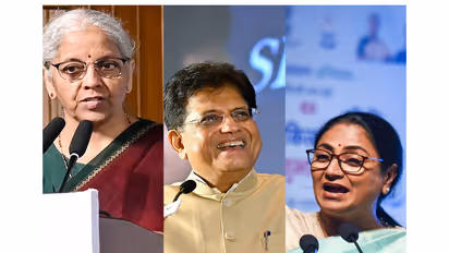 Union Finance Minister Nirmala Sitharaman, Union Minister Piyush Goyal and Delhi CM Rekha Gupta (Photo/ANI)