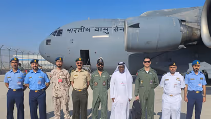 IAF contingent comprising of Suryakiran Aerobatic Team and Tejas fighters at Al Maktoum Airbase, Dubai (Photo/ X@IAF_MCC)