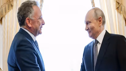 US special envoy Steve Witkoff shaking hands with Russian President Vladimir Putin during their talks in St. Petersburg. (Photo: X/@mfa_russia)