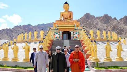 Vice President CP Radhakrishnan at Mahabodhi International Meditation Centre in Leh (Photo/X/@VPIndia)