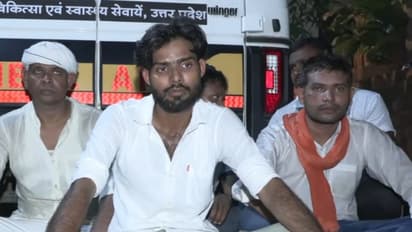 Family Shivanand Chaurasia stage sit in protest in Deoria, block ambulance carrying his remains (Photo/ANI)