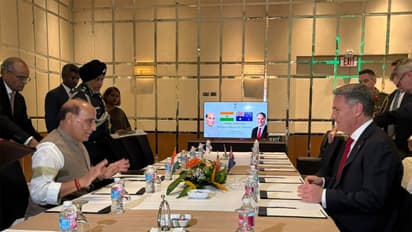 Defence Minister Rajnath Singh holds bilateral meeting with his Australian counterpart, Richard Marles (Photo/ANI)